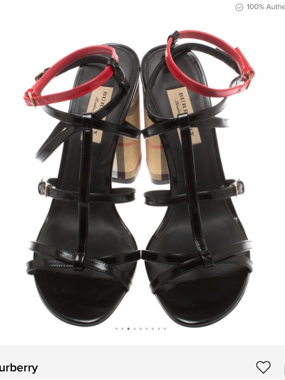 Burberry authentic Anthea Black & Red Strappy Plaid Block Heel Sandals - Picture 3 of 8